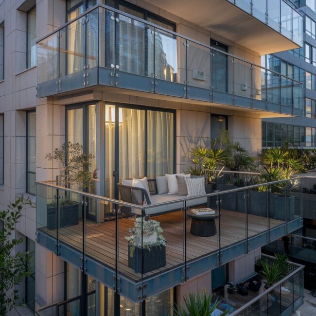 balkon w bloku z deskami