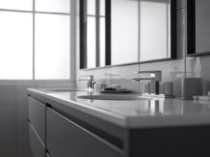 Białoczarna łazienka