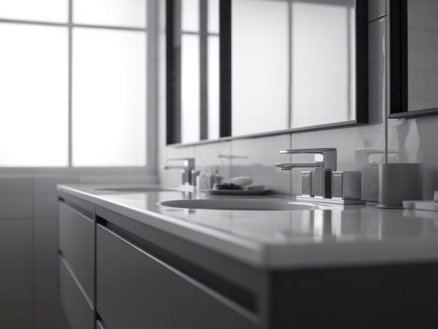 Białoczarna łazienka