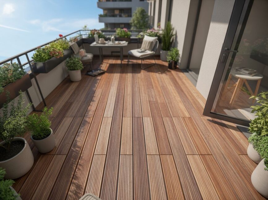 Drewniany taras na balkonie