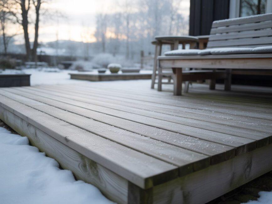 Drewniany taras zimą