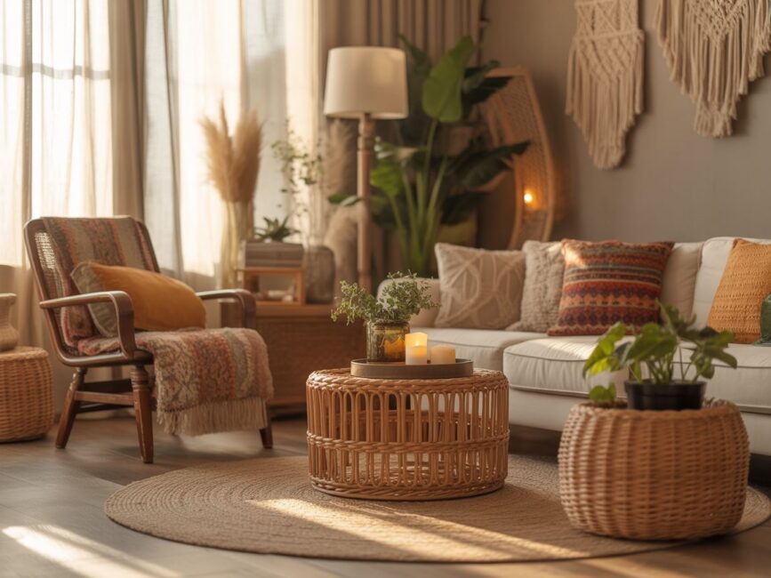 Kącik z dekoracjami boho