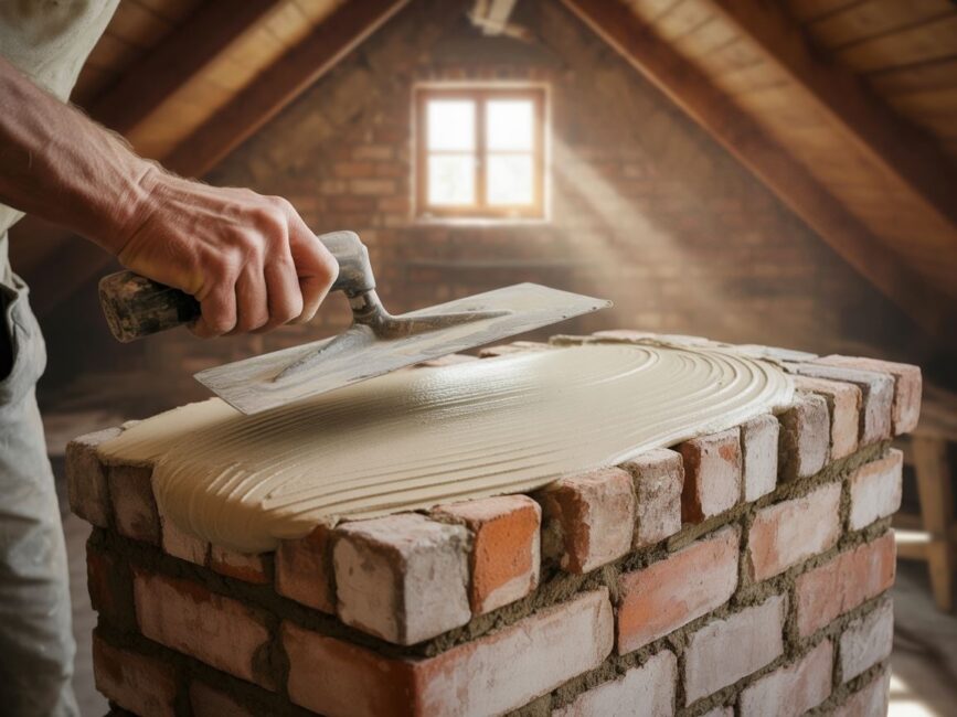 Materiały tynkarskie przy kominie