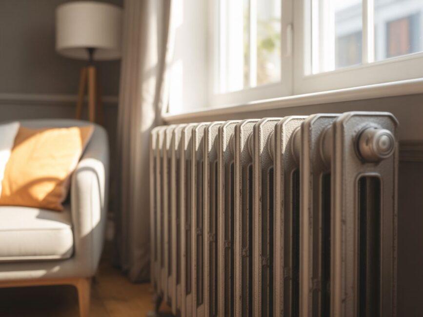 Ozdobny grzejnik żeliwny w drewnie