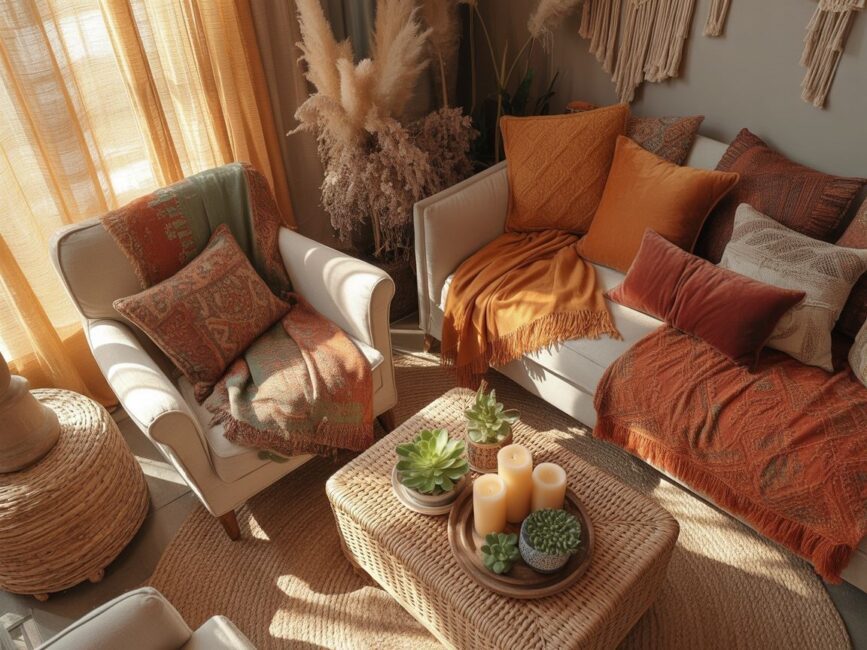 Przytulny salon boho