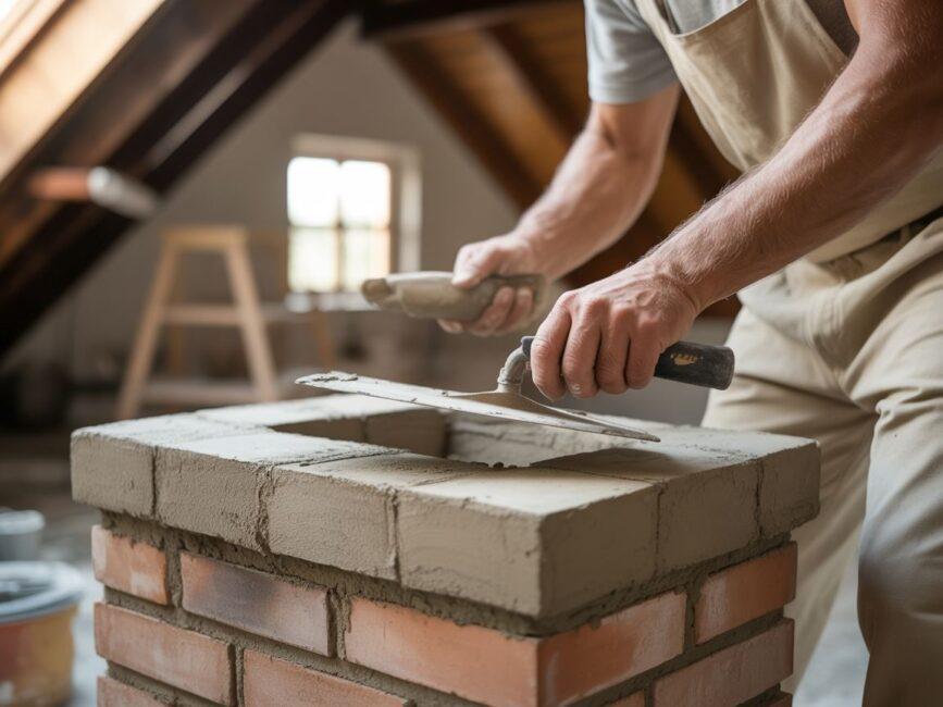 Strych z ceglanym kominem