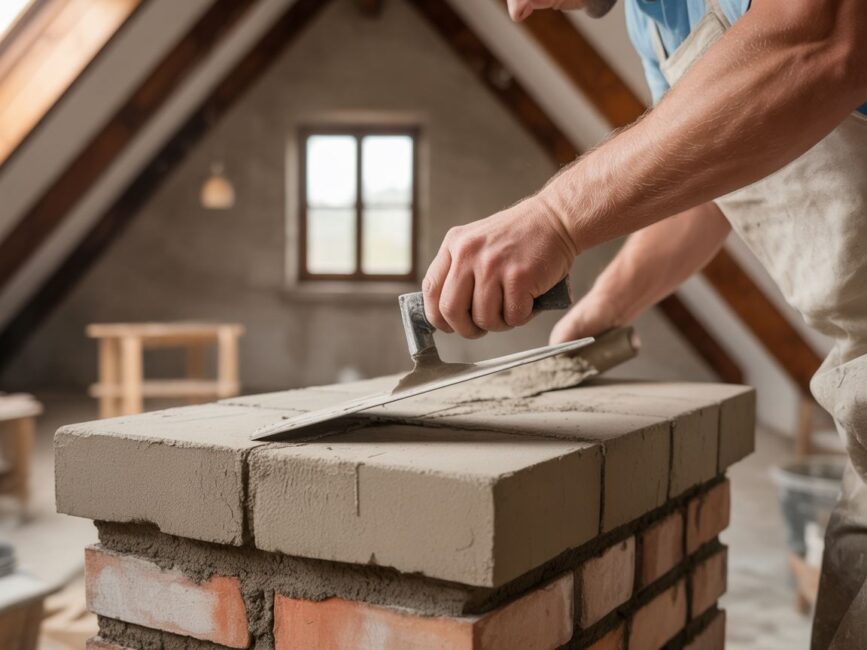 Tynkowanie komina na strychu