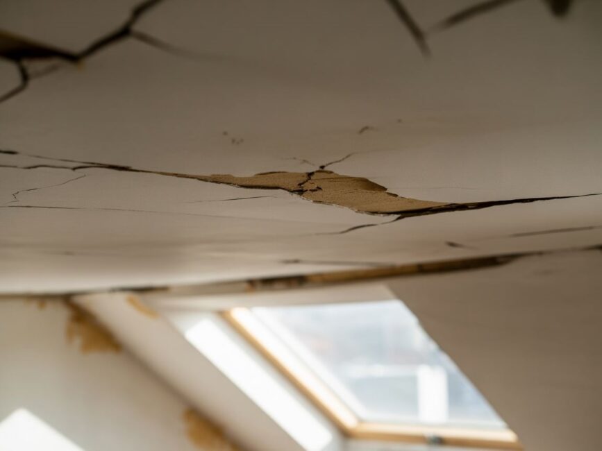 Uszkodzony sufit poddasza