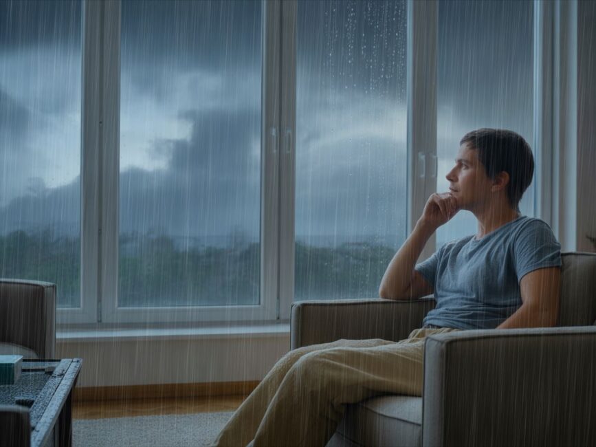 Zamykanie okna podczas burzy